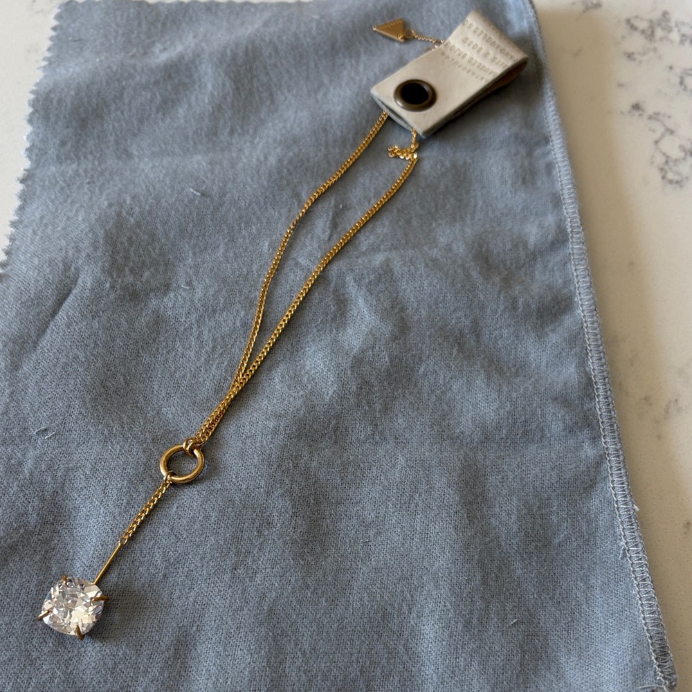 Anthropologie 14k Gold Plated Necklace with Clear Faceted Pendant